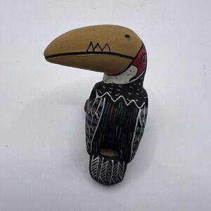 Clay Pottery Whistle Flute Ocarina Toucan Bird Cusco Peru Folk Art 2.5"
